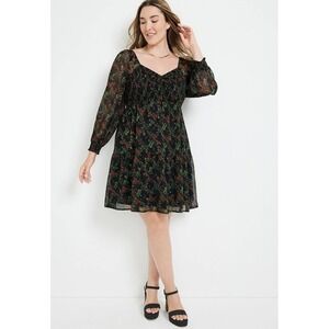 Maurices Arbor Floral Smocked Dress Medium Long Sleeve Sheer Boho Babydoll Flowy